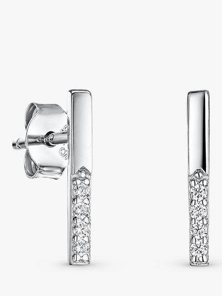 Jools by Jenny Brown Small Pave Bar Stud Earrings, Silver, Silver