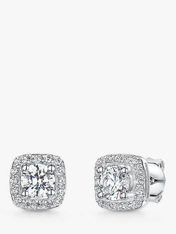 Jools by Jenny Brown Cubic Zirconia Square Halo Stud Earrings, Silver, Silver