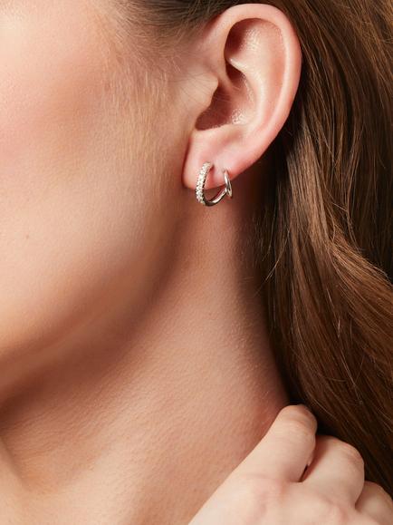 Jools by Jenny Brown Cubic Zirconia Twist Huggie Earrings, Silver - view 2, Silver