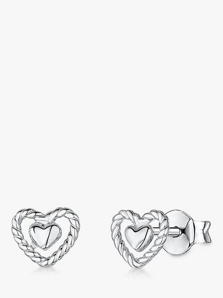 Jools by Jenny Brown Woven Heart Stud Earrings, Silver