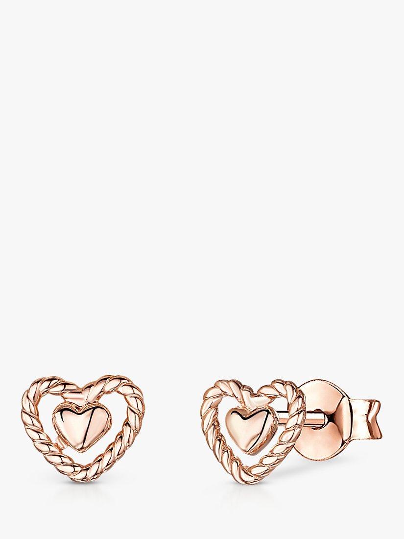 Product image 1 of 4, which shows Jools by Jenny Brown Woven Heart Stud Earrings, Rose Gold