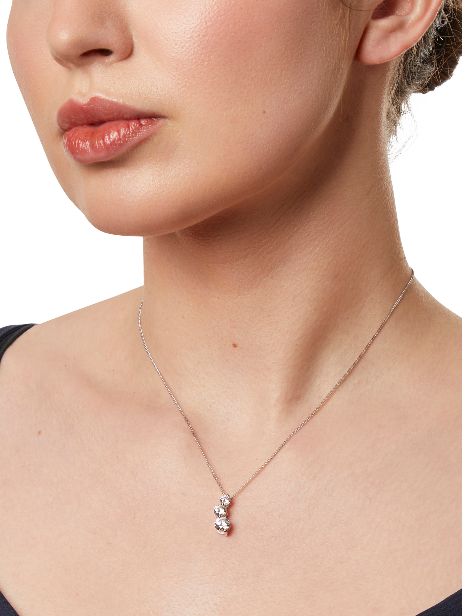 Product image 2 of 4, which shows Jools by Jenny Brown 3 Stone Cubic Zriconia Pendant Necklace, Silver