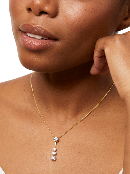 Jools by Jenny Brown 4 Cubic Zirconia Line Drop Pendant Necklace - view 2, Gold