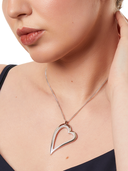 Jools by Jenny Brown Big Cubic Zirconia Dali Heart Pendant Necklace - view 2, Silver