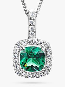 Jools by Jenny Brown Cubic Zirconia Square Halo Pendant Necklace, Silver/Green