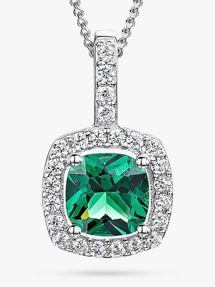 Jools by Jenny Brown Cubic Zirconia Square Halo Pendant Necklace, Silver/Green