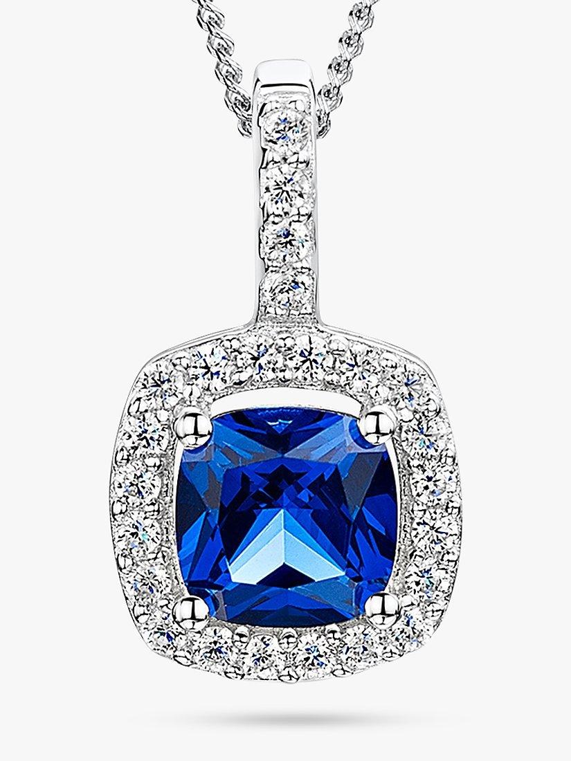 Product image 1 of 3, which shows Jools by Jenny Brown Cubic Zirconia Square Halo Pendant Necklace, Silver/Blue