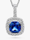 Jools by Jenny Brown Cubic Zirconia Square Halo Pendant Necklace, Silver/Blue