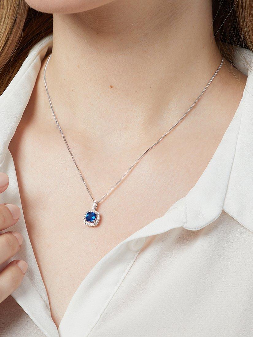 Product image 2 of 3, which shows Jools by Jenny Brown Cubic Zirconia Square Halo Pendant Necklace, Silver/Blue
