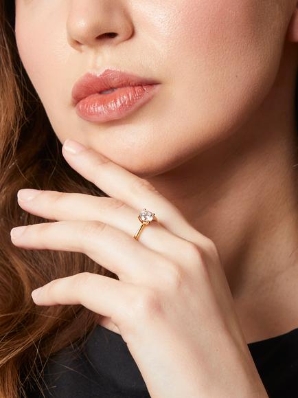 Jools by Jenny Brown Solitaire Round Cut Cubic Zirconia 6.25mm Ring, Gold - view 2, Gold