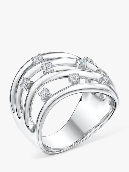 Jools by Jenny Brown Cubic Zirconia Four Strand Band Ring, Silver - view 2, Silver
