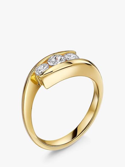 Jools by Jenny Brown 3 Stone Cubic Zirconia Band Ring, Gold - view 2, Gold