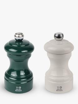 Peugeot Bistrorama Beech Wood Salt & Pepper Mill Gift Set, 10cm, Ivory/Forest Green, Dark Green/Ivory