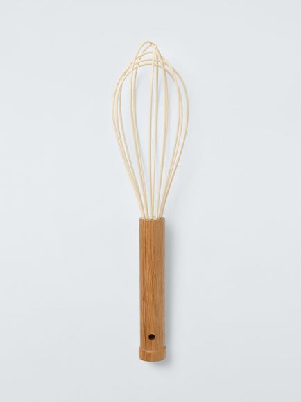 John Lewis Wood Handle Silicone Whisk, Cream