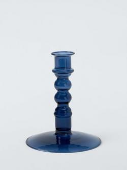 John Lewis Glass Bobbin Candle Holder, H14 cm, Navy, Navy