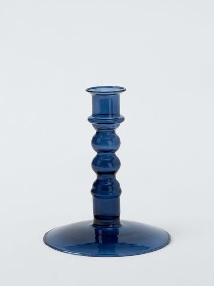 John Lewis Glass Bobbin Candle Holder, H14 cm, Navy, Navy