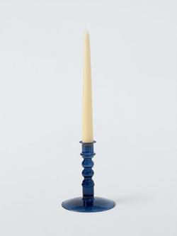 John Lewis Glass Bobbin Candle Holder, H14 cm, Navy - view 2, Navy