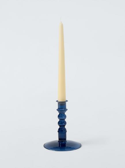 John Lewis Glass Bobbin Candle Holder, H14 cm, Navy - view 2, Navy