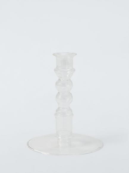 John Lewis Glass Bobbin Candle Holder, H14 cm, Clear, Clear