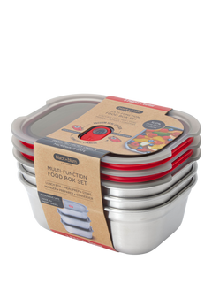 black+blum Stainless Steel Microwaveable Rectangular Lunch Boxes, Set of 3, 600ml