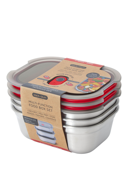black+blum Stainless Steel Microwaveable Rectangular Lunch Boxes, Set of 3, 600ml, Silver