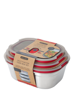 black+blum Stainless Steel Microwaveable Rectangular Nesting Lunch Boxes, Set of 3