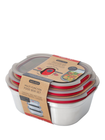 black+blum Stainless Steel Microwaveable Rectangular Nesting Lunch Boxes, Set of 3, Silver