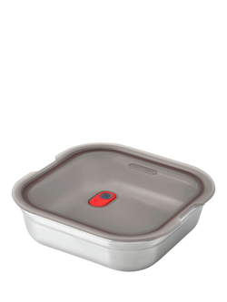 black+blum Stainless Steel Microwaveable Square Lunch Box, 1.4L, Silver