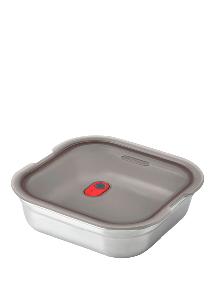 black+blum Stainless Steel Microwaveable Square Lunch Box, 1.4L, Silver