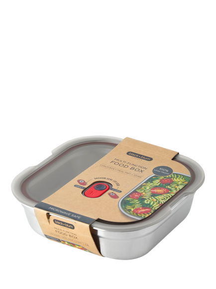 black+blum Stainless Steel Microwaveable Square Lunch Box, 1.4L - view 2, Silver