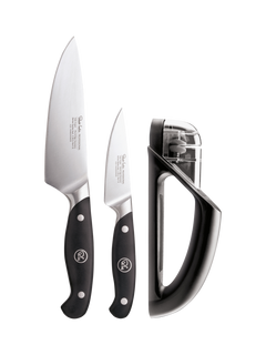 Robert Welch Professional Kitchen Knives with Handheld Knife Sharpener Set, 3 Piece