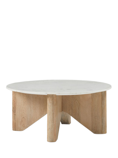 west elm Maddox Mango Wood & Marble Coffee Table, Natural/White