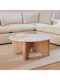 west elm Maddox Mango Wood & Marble Coffee Table, Natural/White - view 2, 