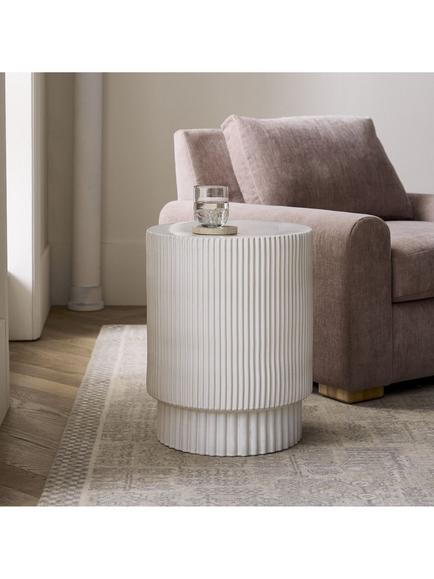 west elm Indoor/Outdoor Fluted Earthenware Side Table, White - view 2, 