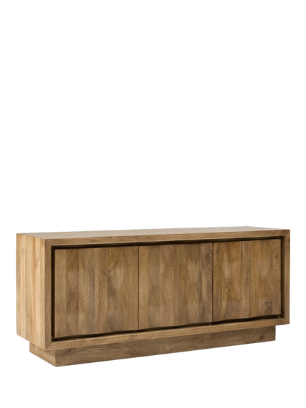 west elm Murray Carved Mango Wood Media Unit, Burnt Wax, 