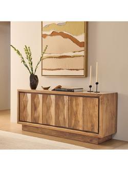 west elm Murray Carved Mango Wood Media Unit, Burnt Wax - view 2, 