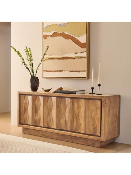west elm Murray Carved Mango Wood Media Unit, Burnt Wax - view 2, 