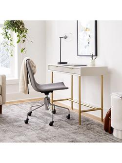 west elm Quinn Lacquer Mini Desk, Haze/Antique Brass - view 2, 