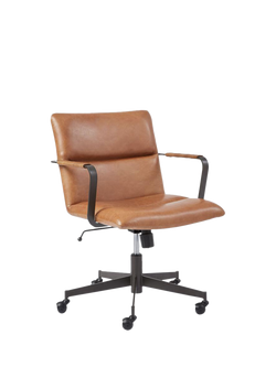 west elm Cooper Leather Mid-Century Swivel Office Chair, Brown, 