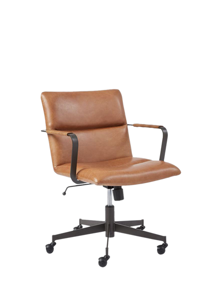 west elm Cooper Leather Mid-Century Swivel Office Chair, Brown, 