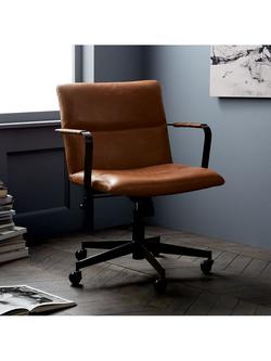 west elm Cooper Leather Mid-Century Swivel Office Chair, Brown - view 2, 