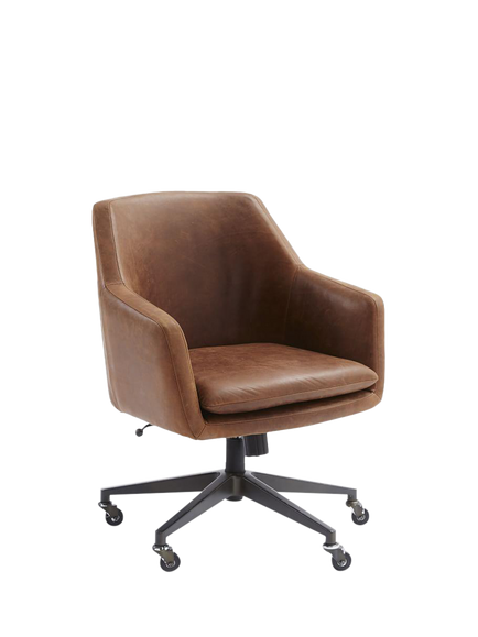 west elm Helvetica Leather Swivel Office Chair, Brown, 