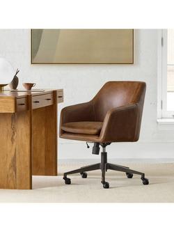 west elm Helvetica Leather Swivel Office Chair, Brown - view 2, 