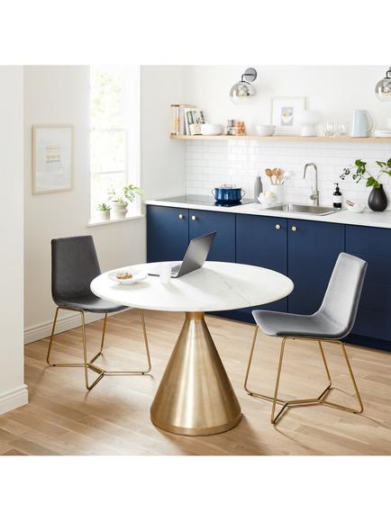 west elm Silhouette 4 Seater Marble Top Dining Table, Antique Brass/White - view 2, 