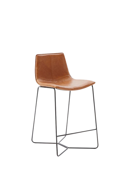 west elm Slope Leather Bar Counter Stool, Nut, 