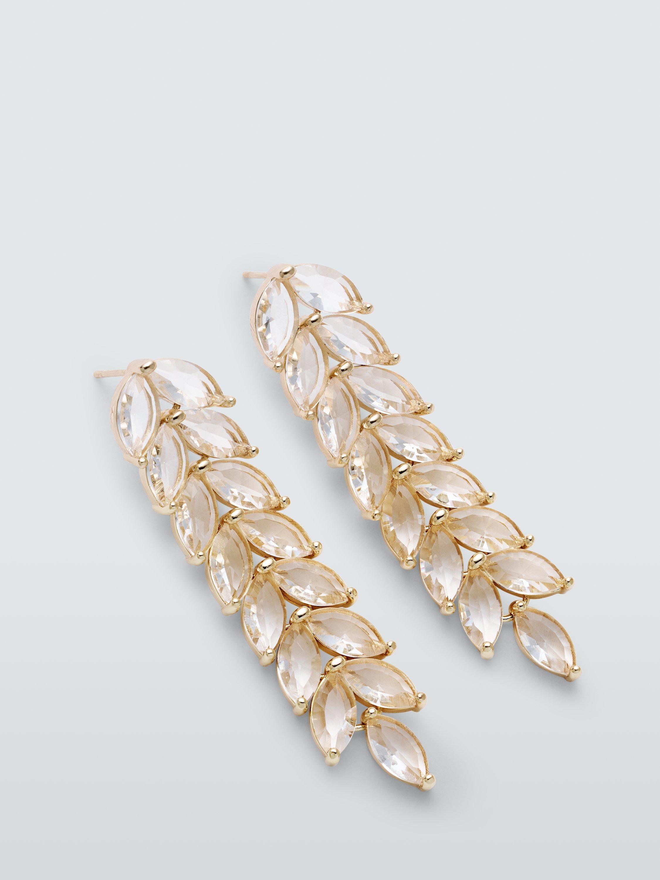 John Lewis Cubic Zirconia Leaf Drop Earrings Gold