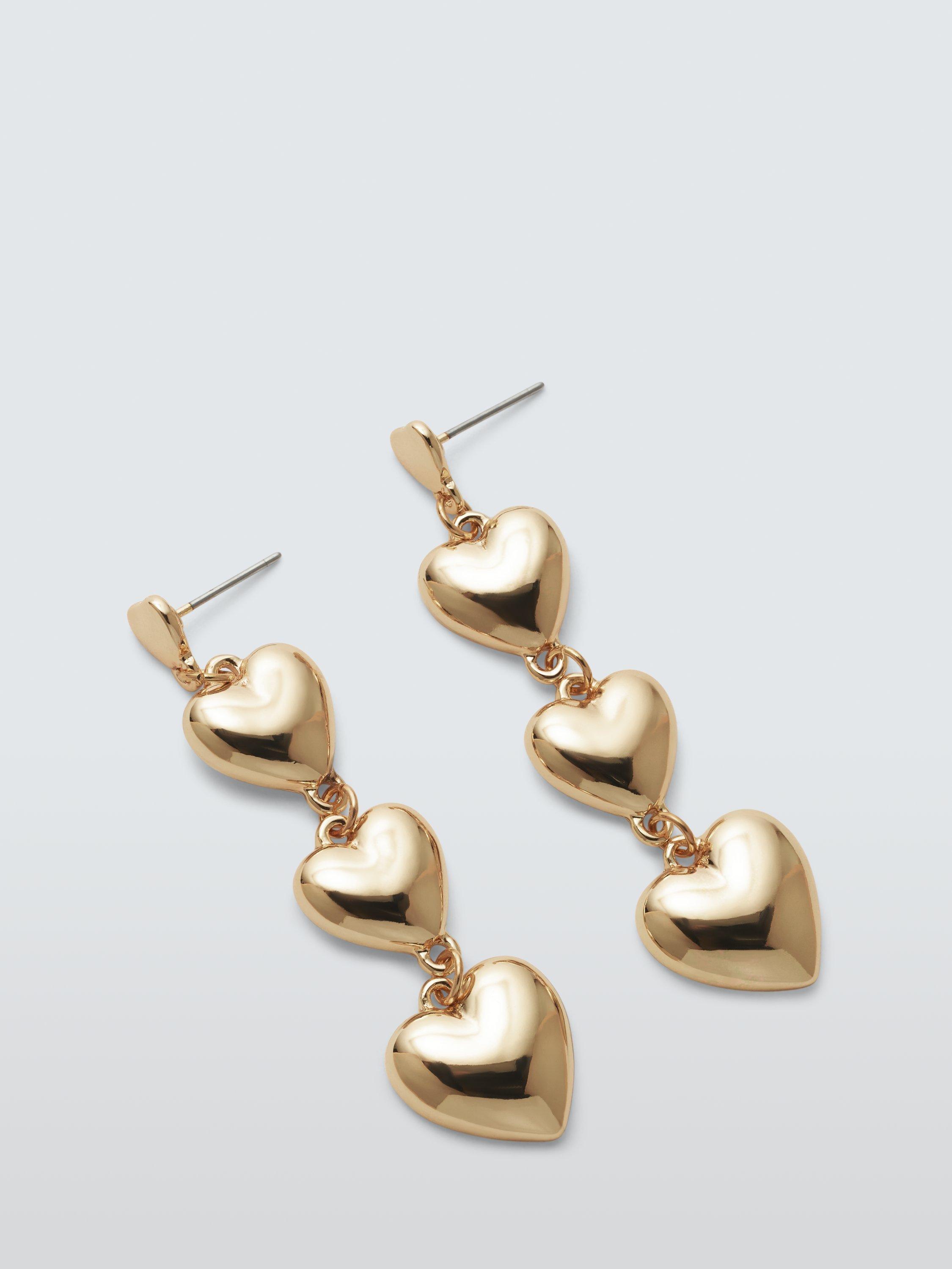 John Lewis 3D Heart Drop Earrings Gold