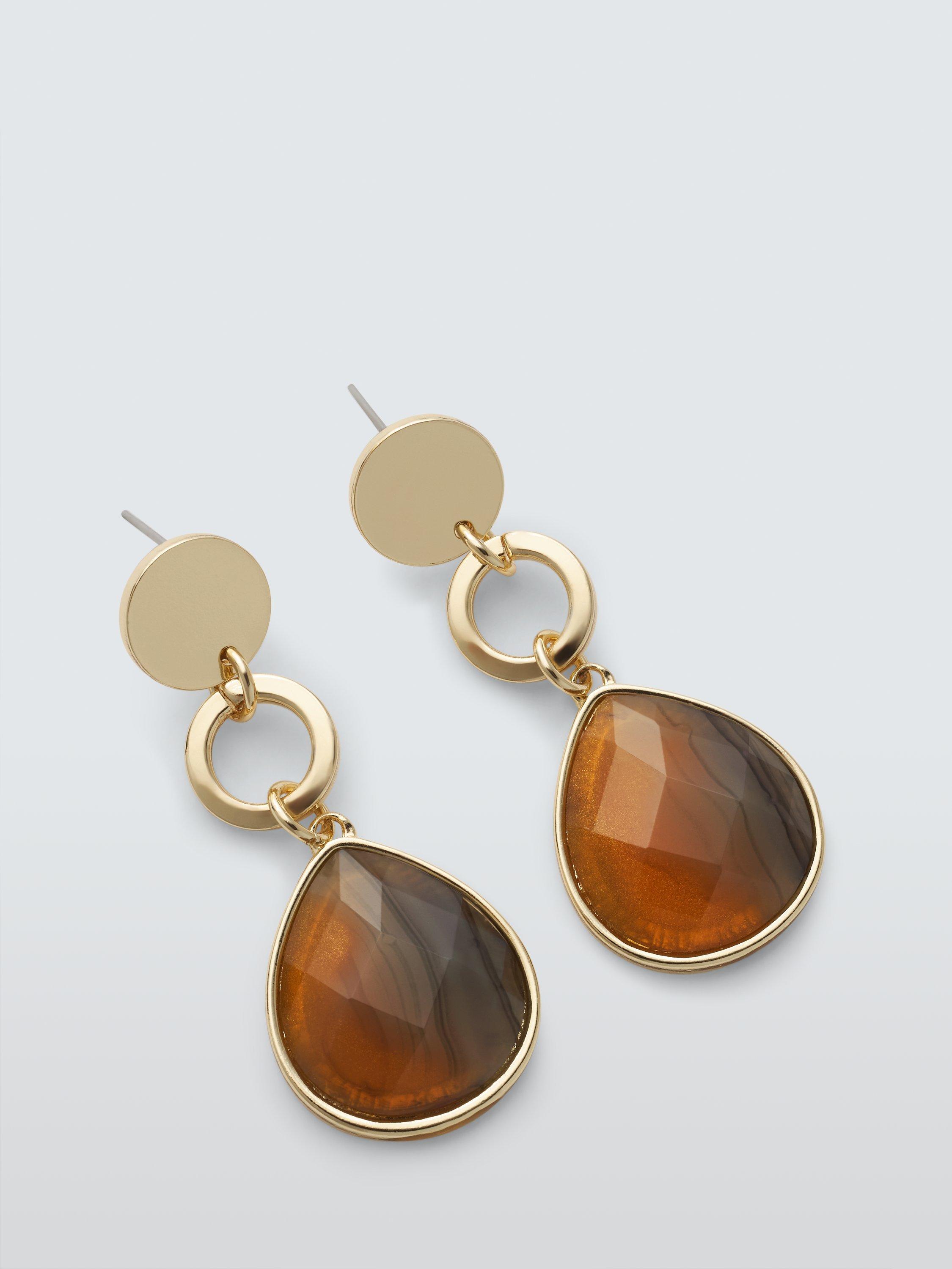 John Lewis Teardrop Disc Drop Earrings Gold Amber