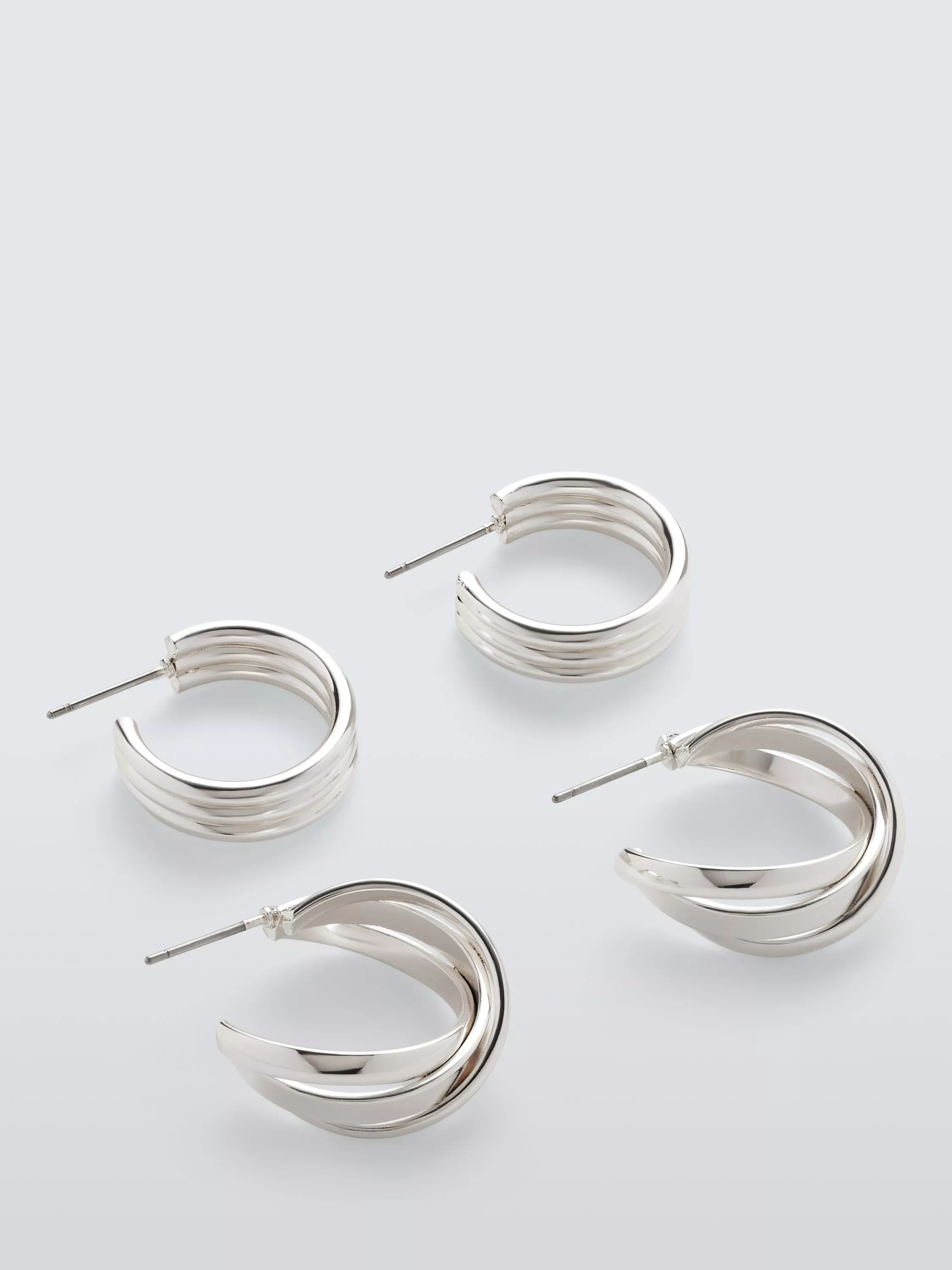 John Lewis Layered Mini Hoop Earrings, Pack of 2 Pairs, Silver