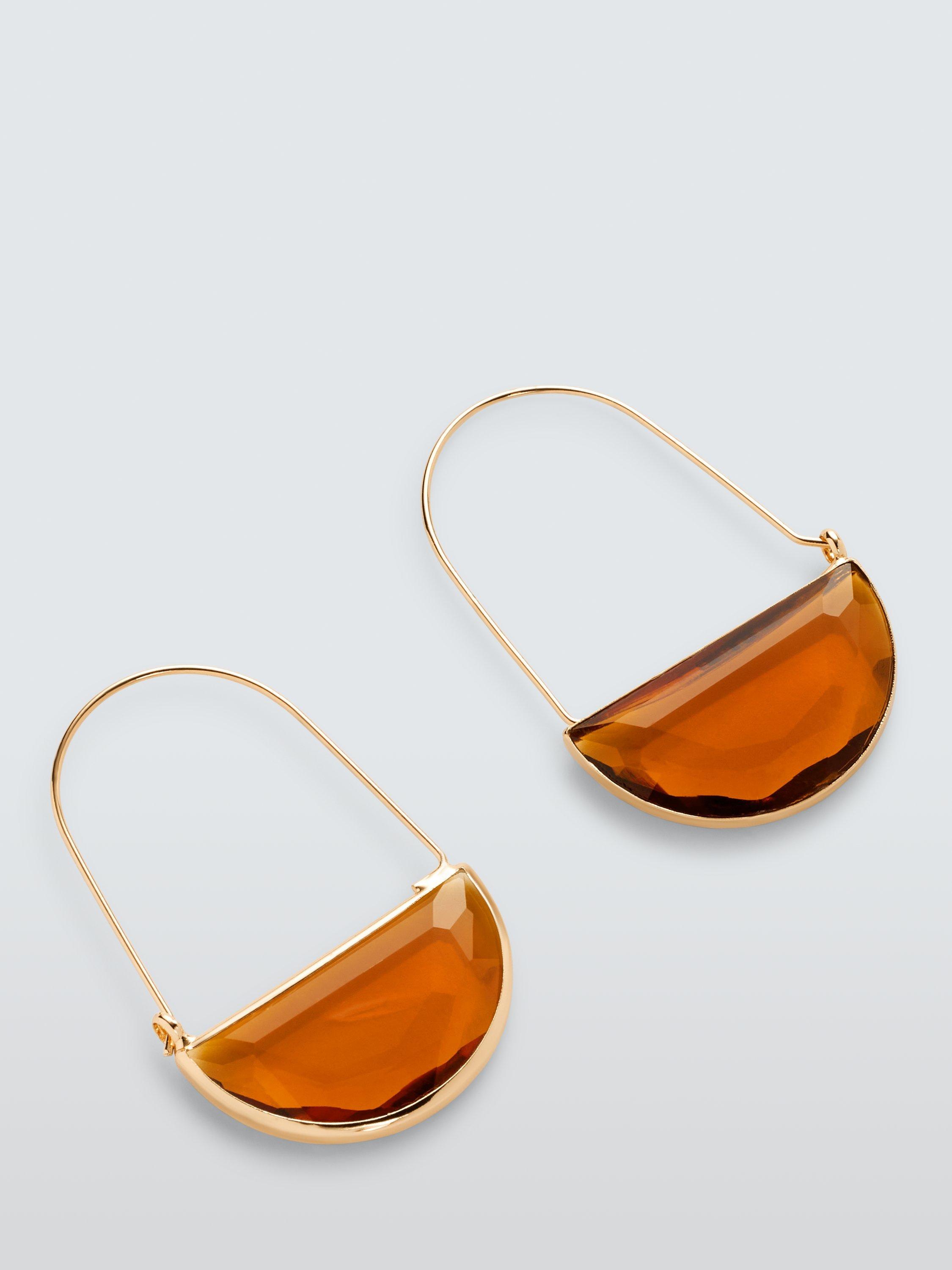 John Lewis Statement U-Wired Half Circle Stone Drop Earrings, Gold/Amber